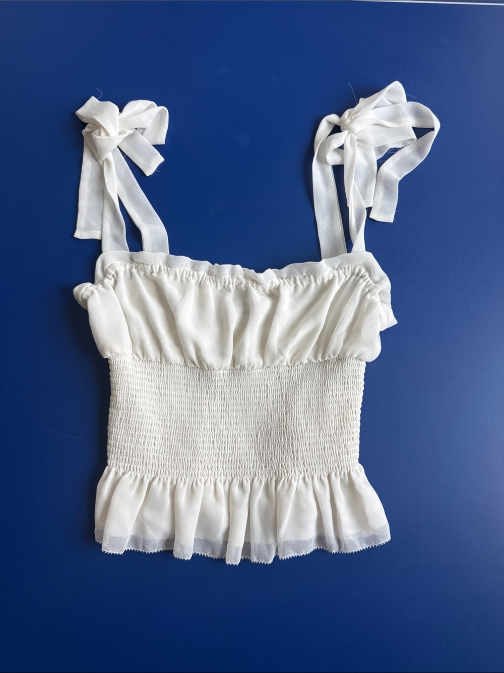 Wilfred White Smocked Ruffle Tie-Strap Camisole aritzia